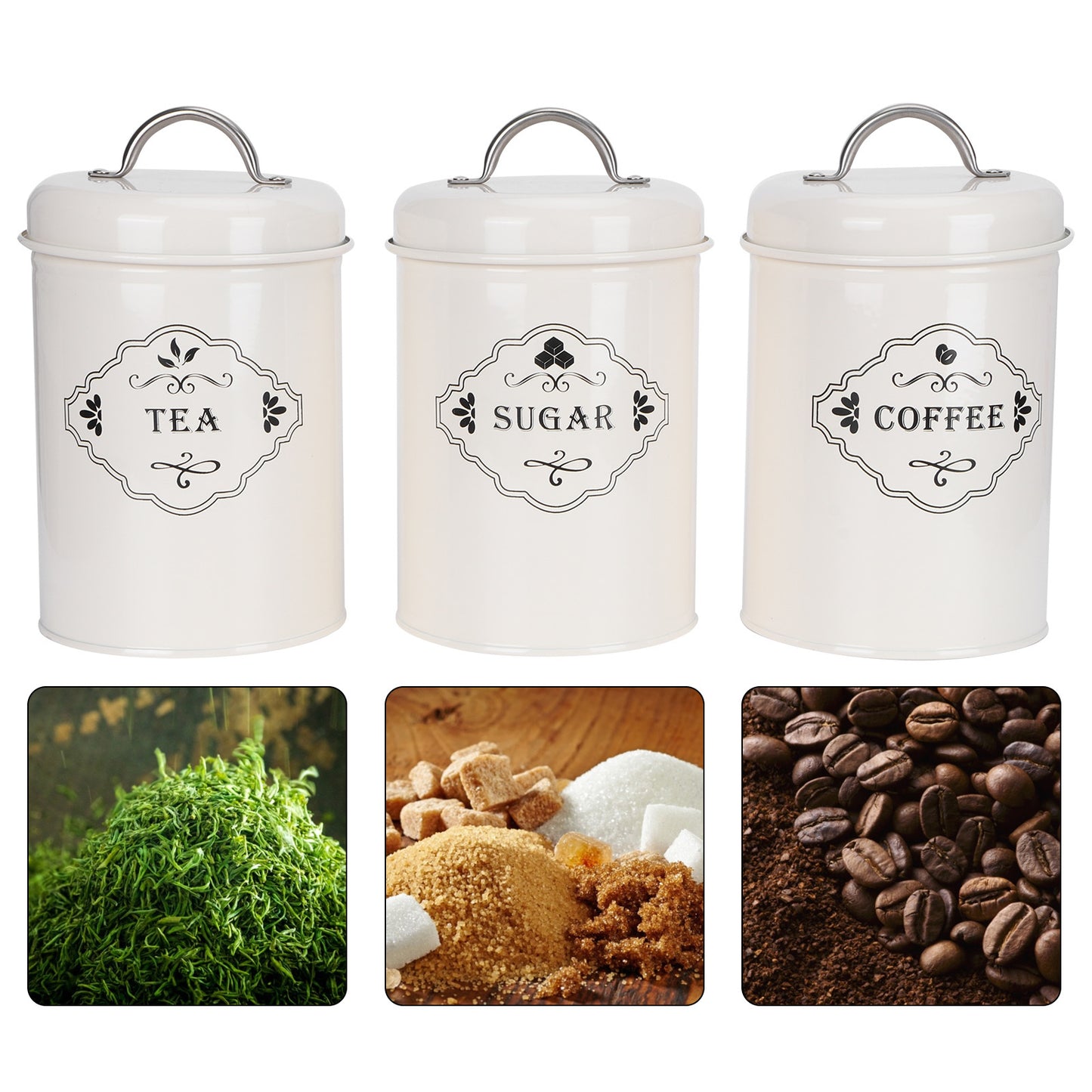 3Pcs/Set Kitchen Storage Jars Sugar Coffee Tea Canisters Food Sealed Storage Container