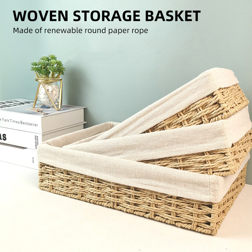 3Pcs Wicker Storage Basket Hand-Woven Paper Rope Shelf Baskets Storage Bins Organization Nesting Baskets Beige