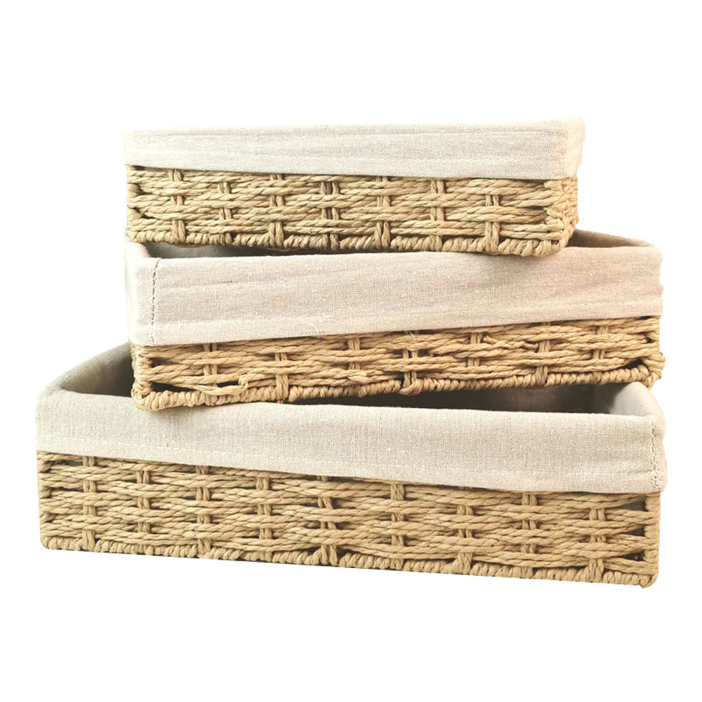 3Pcs Wicker Storage Basket Hand-Woven Paper Rope Shelf Baskets Storage Bins Organization Nesting Baskets Beige